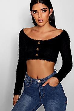 Boohoo Fluffy Knit Crop Cardigan