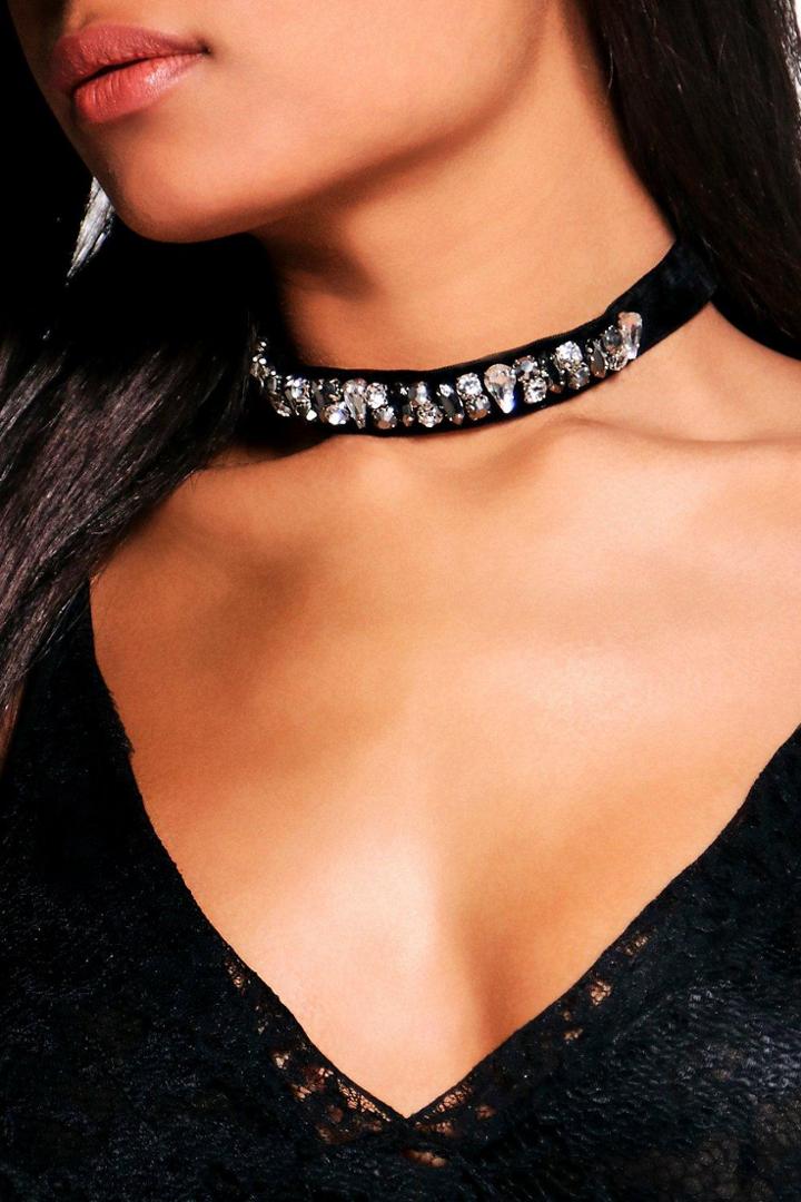 Boohoo Edie Mixed Diamante Embellished Choker Black
