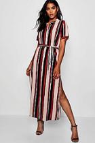 Boohoo Suzi Stripe Button Through Split Midi Dress