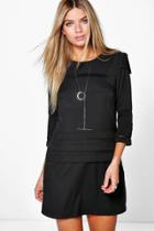 Boohoo Clara Pleat Detail 3/4 Sleeve Shift Dress Black