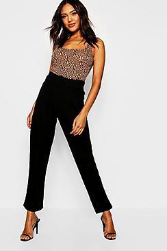 Boohoo Paperbag Belted High Waist Slim Fit Trousers