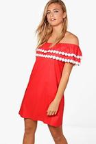 Boohoo Kai Pearl Lace Off Shoulder Shift Dress