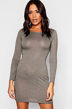 Boohoo Ribbed Long Sleeve Bodycon Dress