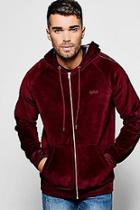 Boohoo Man Embroidered Velour Hoodie With Piping