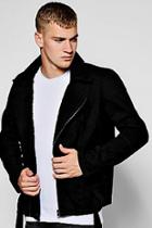 Boohoo Black Denim Biker Jacket With Borg Collar