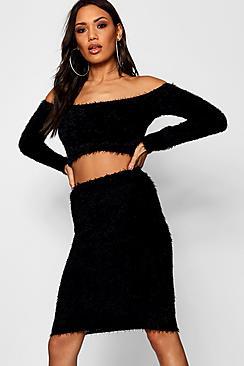 Boohoo Fluffy Knit Mini Skirt Co-ord