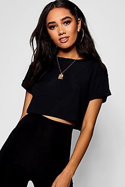 Boohoo Petite Turn Up Sleeve Rib Crop Top