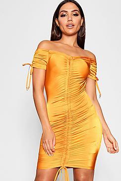 Boohoo Slinky Ruched Front Detail Bodycon Dress
