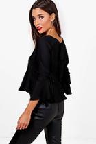 Boohoo Ruched Sleeve Woven Tie Back Blouse
