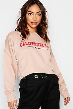 Boohoo California Vibe Slogan Crop Sweat