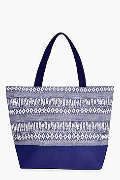 Boohoo Sophia Feather Print Beach Bag
