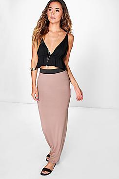 Boohoo Helen Jersey Contrast Waistband Maxi Skirt