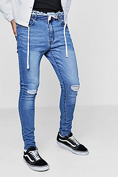 Boohoo Super Skinny Jeans With Distressed Waistband