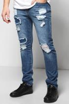 Boohoo Skinny Fit Rigid Rip And Repair Jeans Indigo