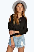 Boohoo Sofie Cut Out Shoulder Crop Jumper Black