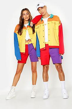 Boohoo Pride Slim Fit Colour Block Denim Shorts