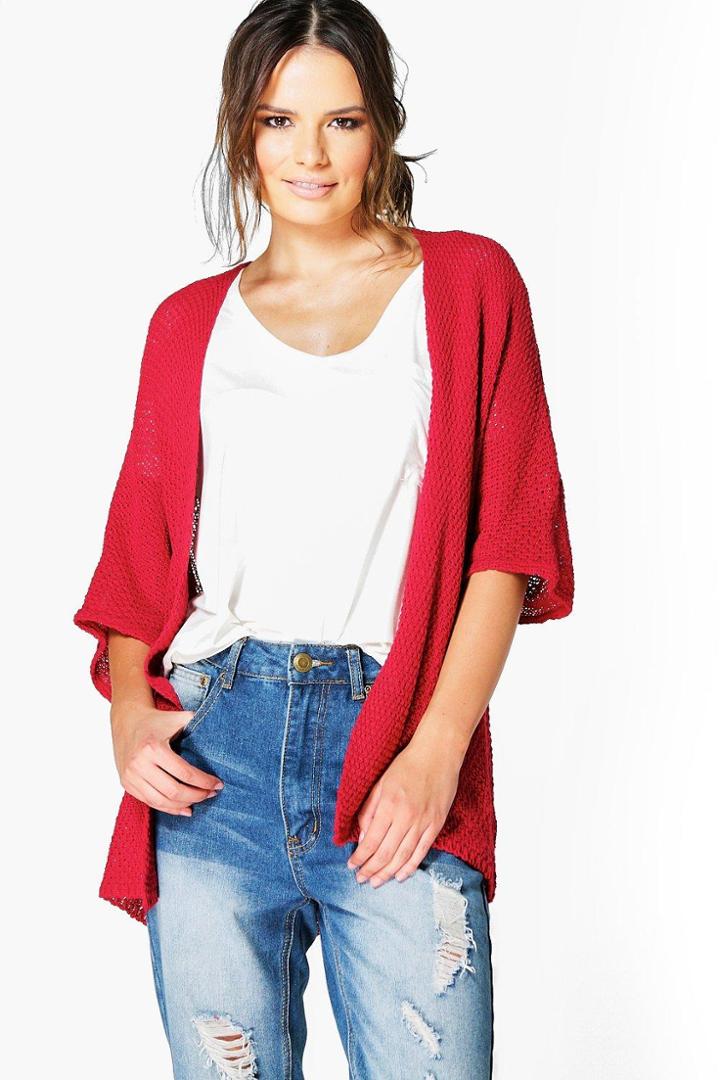 Boohoo Lucy Loose Knit Batwing Cardigan Cinnamon