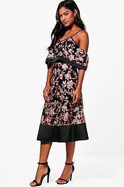 Boohoo Boutique Floral Organza Frill Top Midi Dress