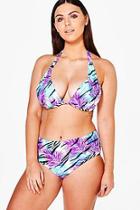 Boohoo Plus Fiona Leaf Print High Waist Bikini