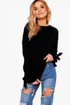 Boohoo Lexi Tie Cuff Oversized Jumper Black