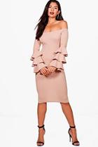 Boohoo Holly Off Shoulder Frill Sleeve Bodycon Dress