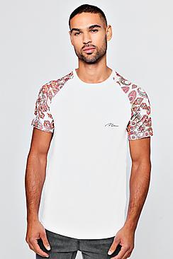 Boohoo Man Signature Paisley Raglan Sleeve T-shirt