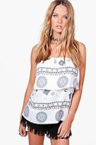 Boohoo Charlie Printed Woven Off The Shoulder Top