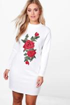 Boohoo Plus Tia Floral Embroidered Applique Bodycon Dress White