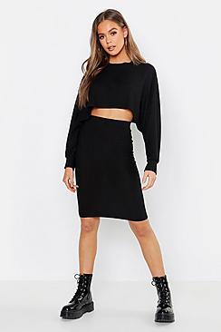 Boohoo Sleeve Detail Crop & Midi Skirt Co-ord