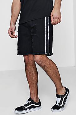 Boohoo Loose Fit Distressed Denim Shorts With Raw Hem