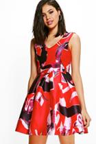 Boohoo Ashleigh Floral Print Shift Dress Red