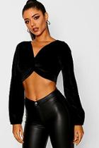 Boohoo Velvet Twist Front Long Sleeve Crop