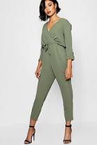 Boohoo Military Wrap Front Cargo Style Jumpsuit