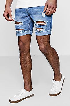 Boohoo Eyelet Detail Slim Distressed Denim Shorts