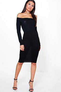 Boohoo Emily Soft Touch Rib Midi Skirt