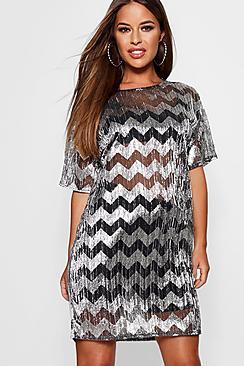 Boohoo Petite Ashlee Metallic Zig Zag T-shirt Dress