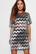 Boohoo Petite Ashlee Metallic Zig Zag T-shirt Dress