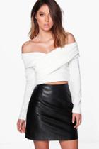 Boohoo Hannah Off The Shoulder Pleated Collar Crop Top Ivory