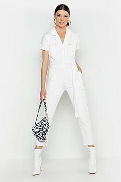 Boohoo Tie Waist Contrast Stitch Boilersuit