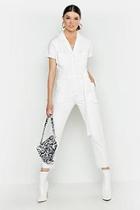 Boohoo Tie Waist Contrast Stitch Boilersuit