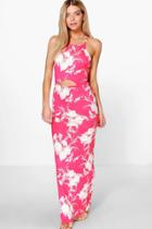 Boohoo Trixie Strappy Oriental Cut Out Maxi Dress Red