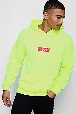 Boohoo Man Red Box Neon Hoodie
