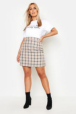 Boohoo Plus Woven Check Mini Skirt