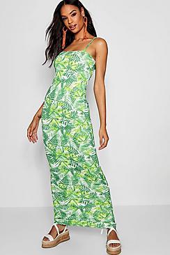 Boohoo Tall Square Neck Palm Print Jersey Maxi Dress