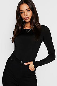 Boohoo Slinky Round Neck Long Sleeve Top