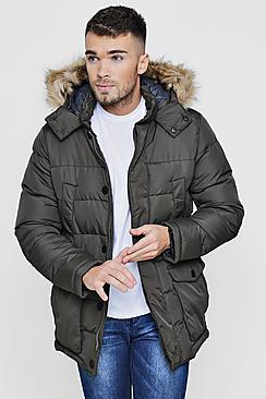 Boohoo Khaki Quilted Parka Jacket