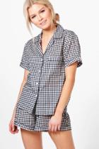 Boohoo Alice Gingham Shirt And Short Navy