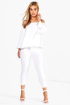 Boohoo Plus Joslyn Frill Top + Trouser Co-ord Cream