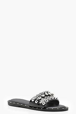 Boohoo Lexi Stud And Diamante Patent Sliders