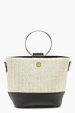 Boohoo Ring Handle Straw Day Bag